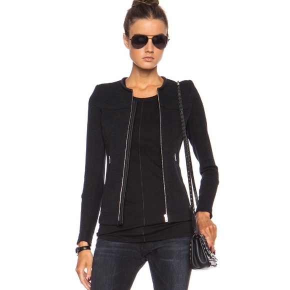 IRO Clever Dark Grey Knitted Jacket with Lambskin Trim - Picture 12 of 15